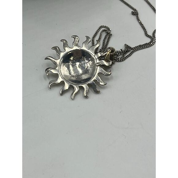 Mexico Vintage Handmade Sterling and Gold Sun Face Two Tone Pendant Necklace - Picture 10 of 13